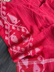 Khadi Cotton Jamdaani Soft - Red White Textured Woven