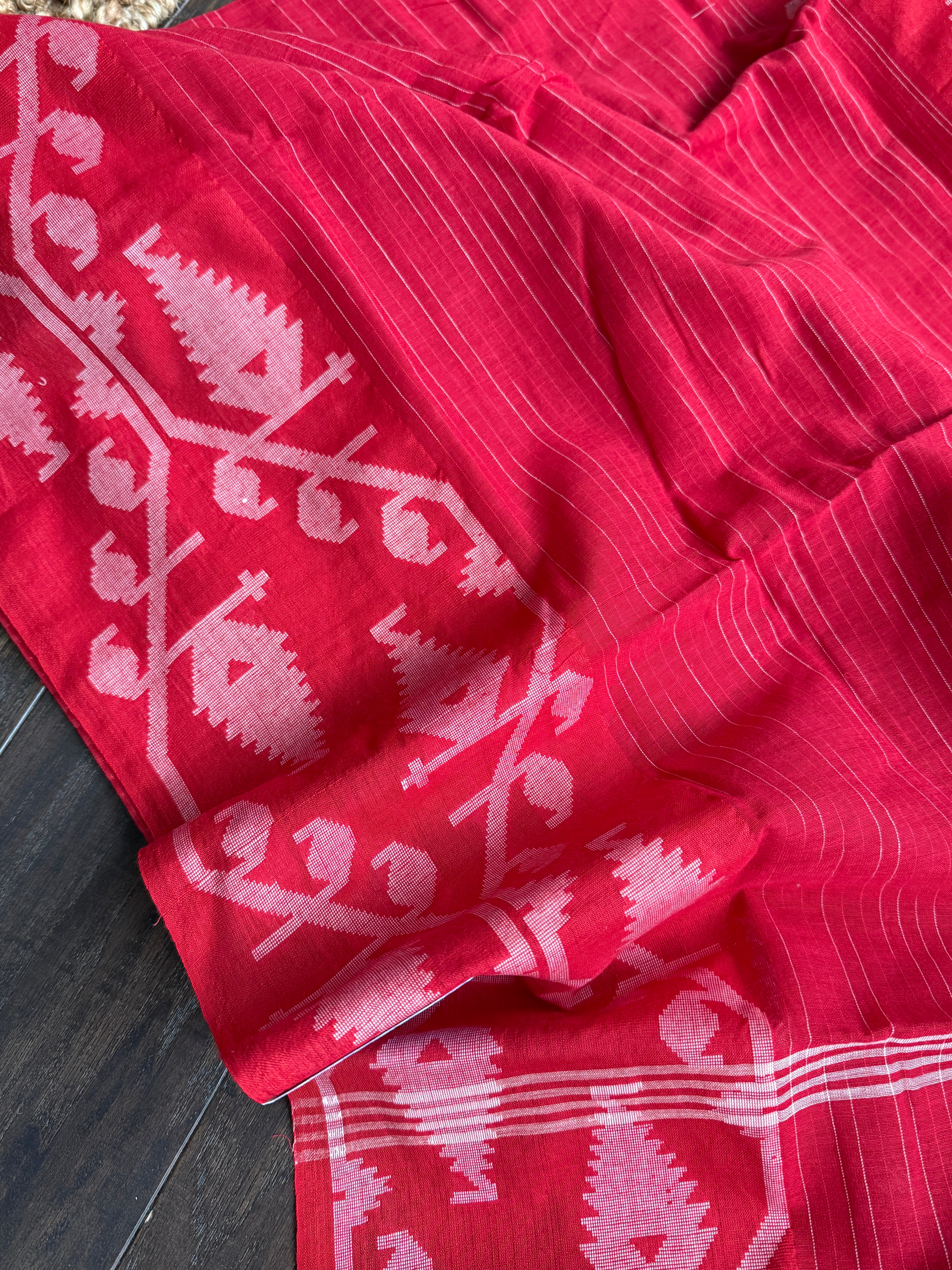 Khadi Cotton Jamdaani Soft - Red White Textured Woven
