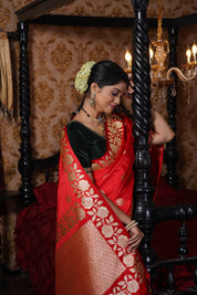 Pure Silk Mashru Banarasi- Red Kadhua