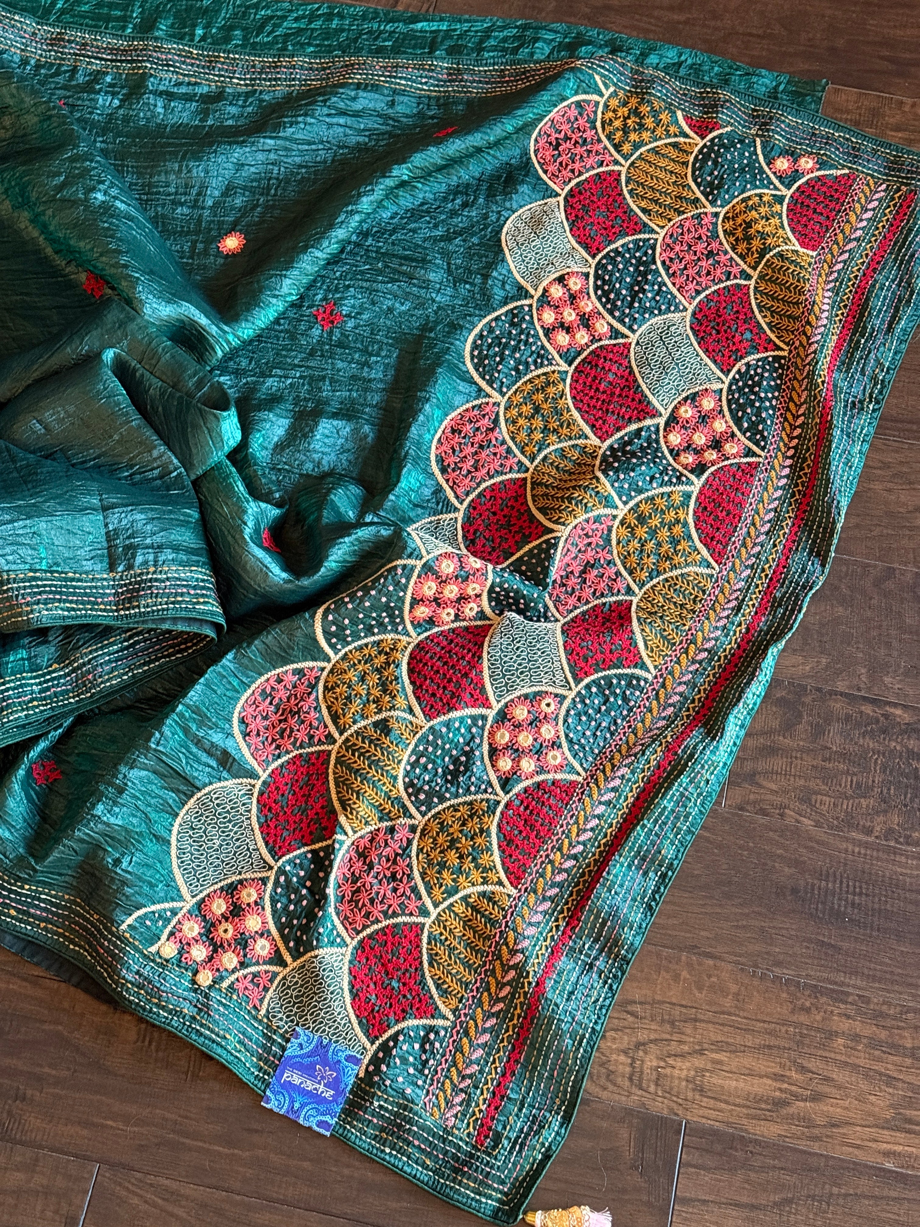 Designer Crushed Silk - Teal Gree Hand Lambani