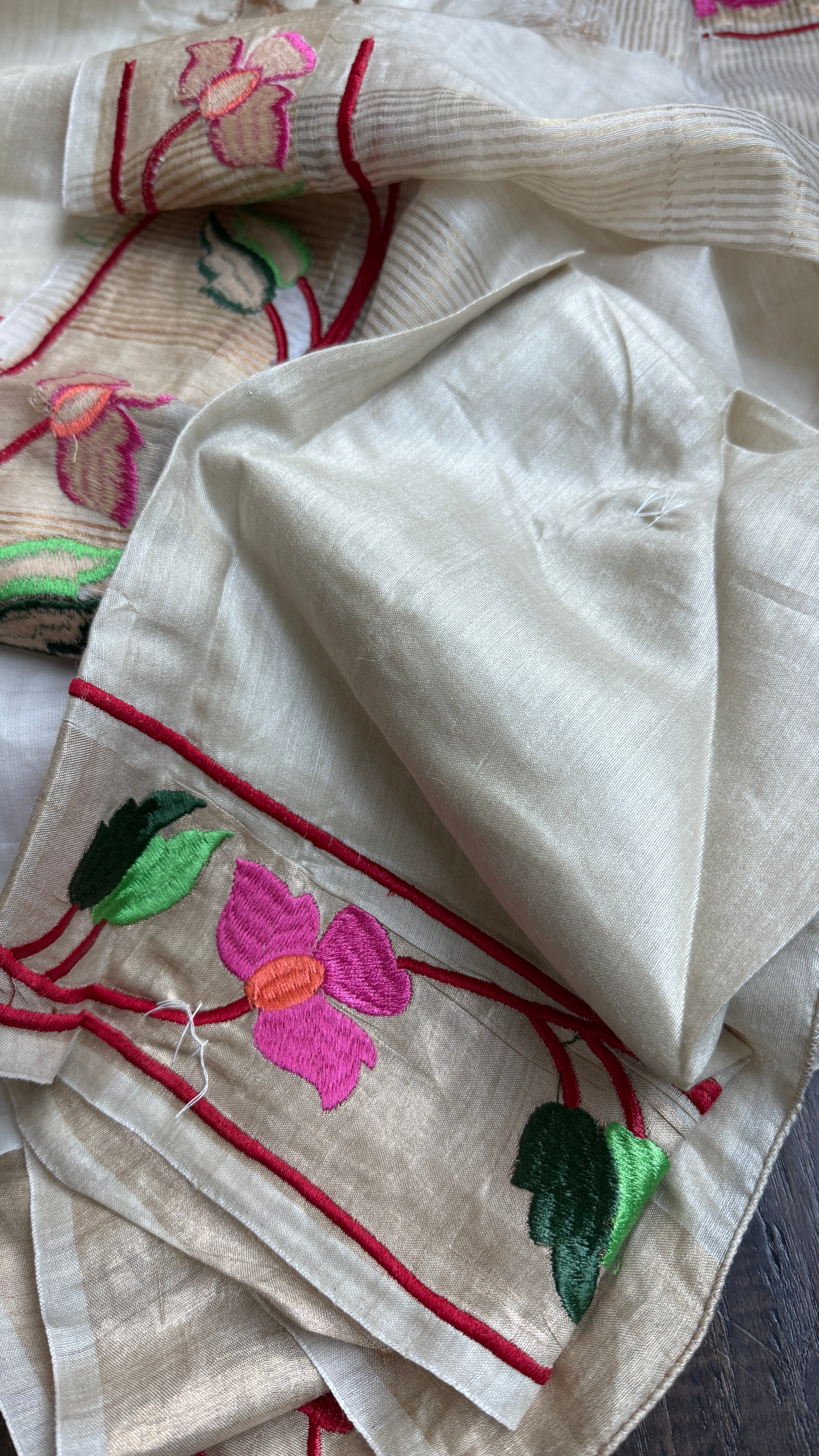 Embroidered Muga Silk - Beige Paithani