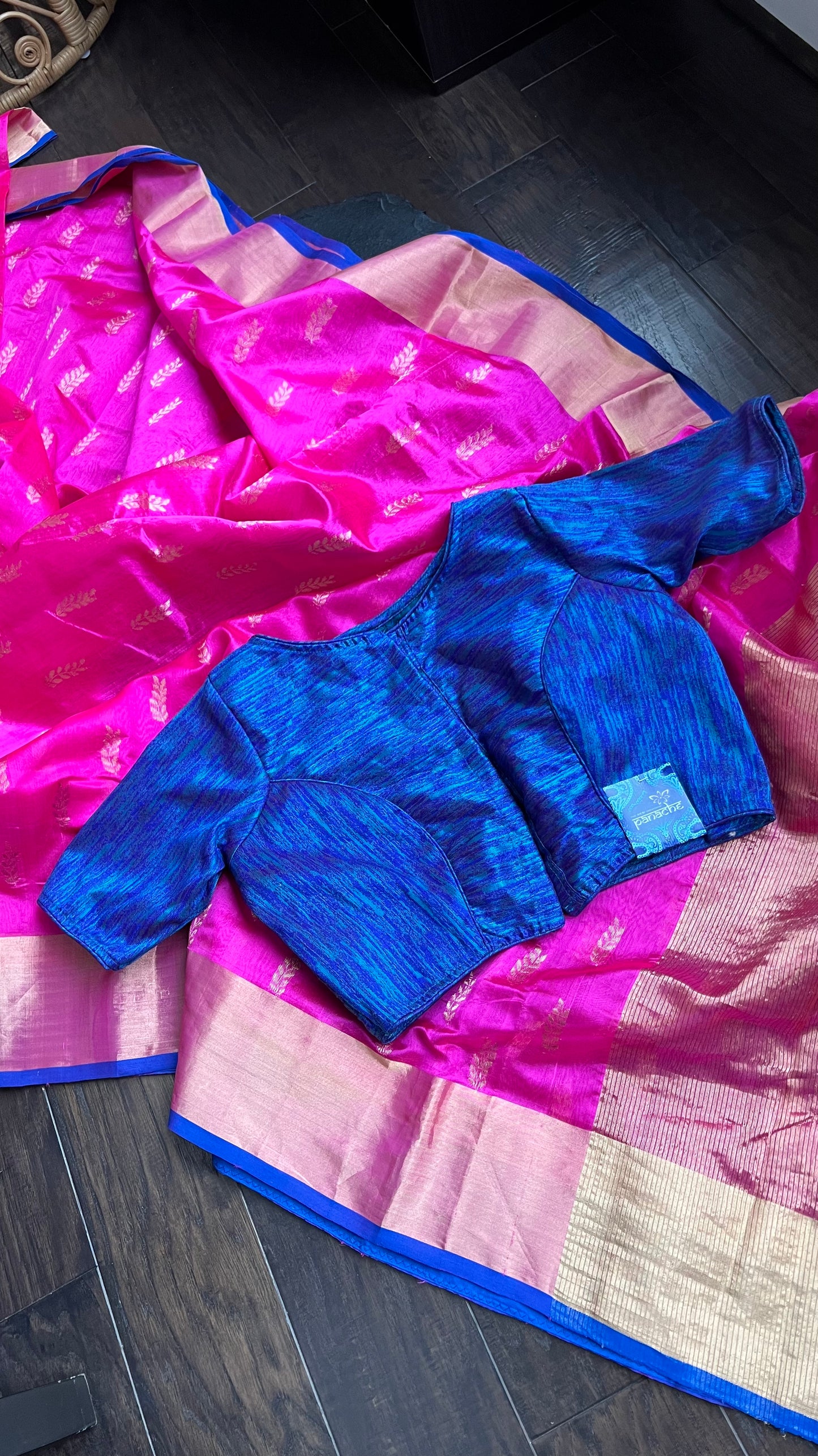 Designer Blouse - Firozi Blue Raw Silk