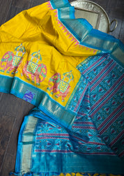 Pure Silk Ikat - Yellow Firozi Pochampally