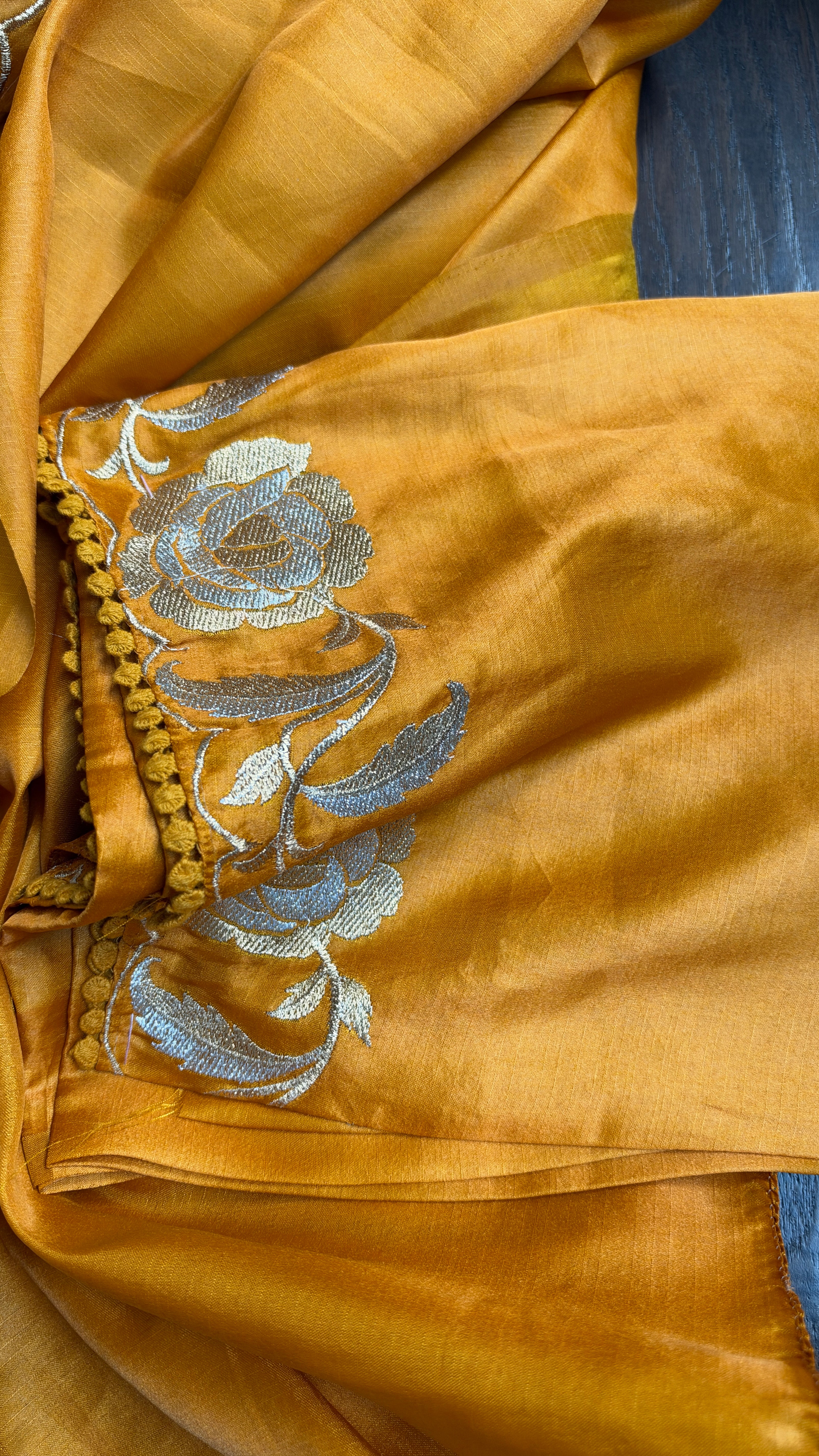 Soft Silk Embroidered - Mustard Yellow