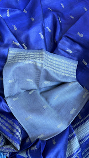 Handwoven Tussar Silk - Purplish Blue Golden Zari