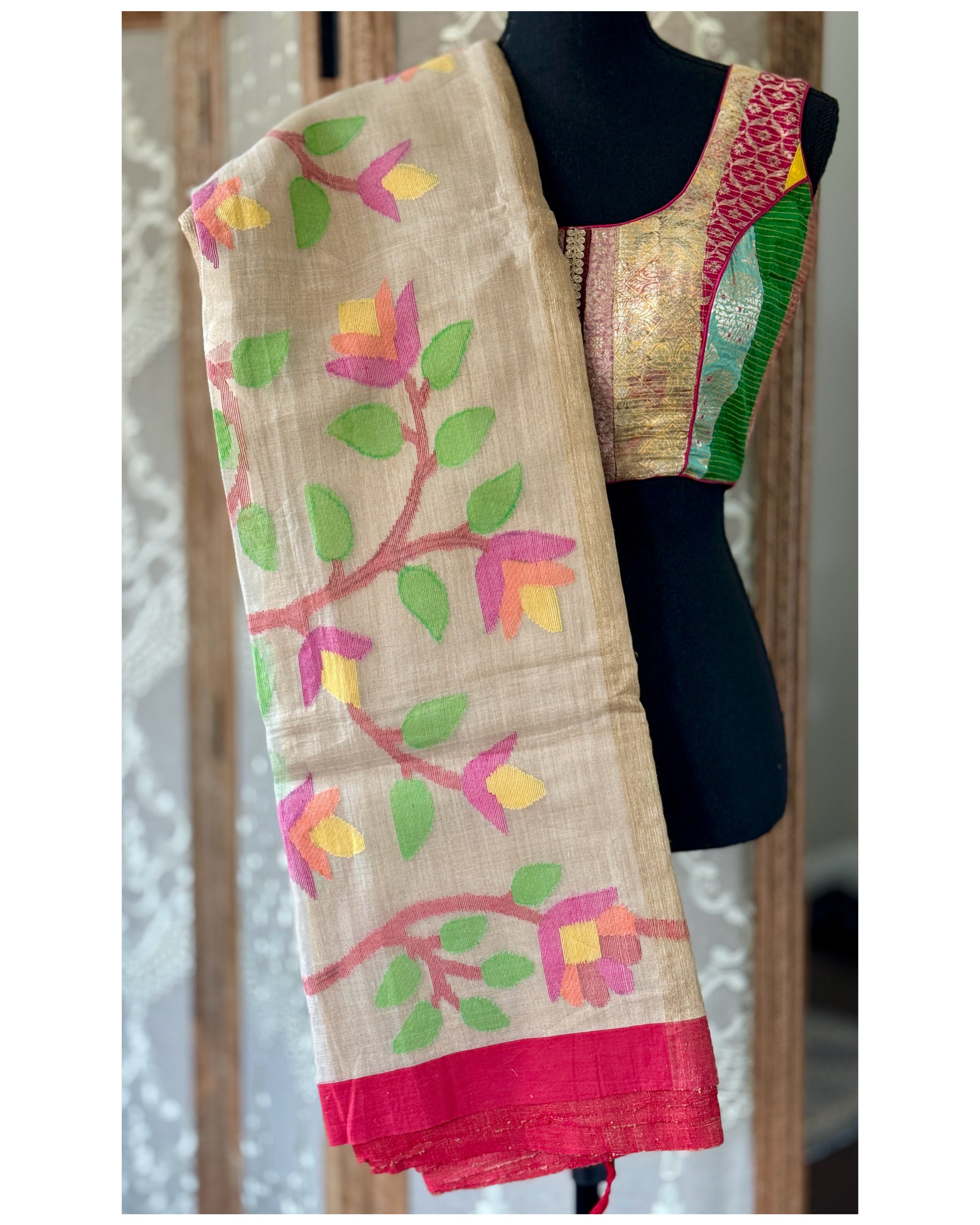 Pure Matka Silk Jamdaani - Tan
