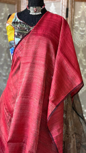 Pure Matka Silk - Red Muslin Jamdaani Palla