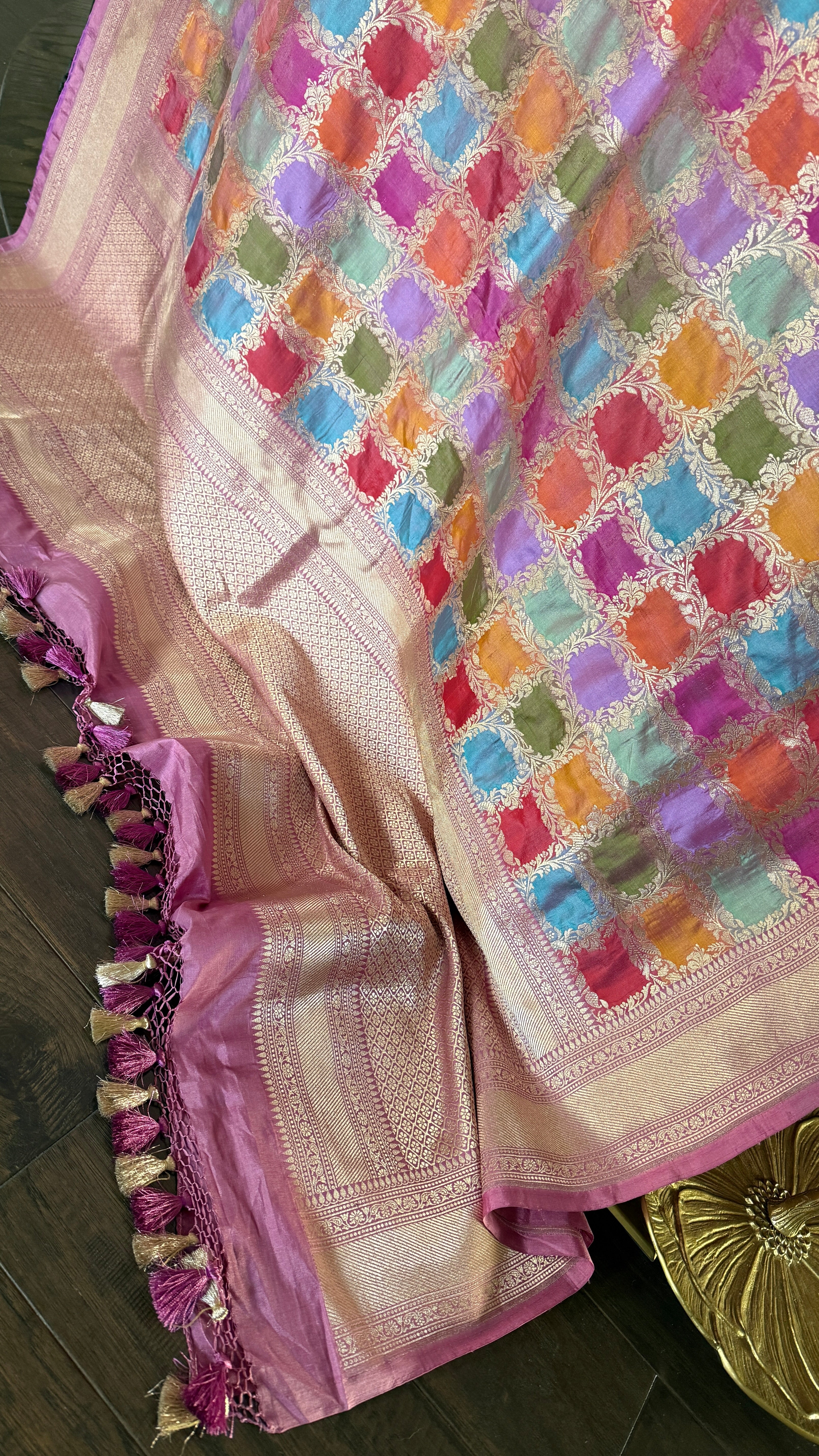 Pure Silk Banarasi - Thulian Pink Multi Color