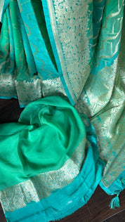 Khaddi Georgette Shaded Banarasi - Sea Green Mint