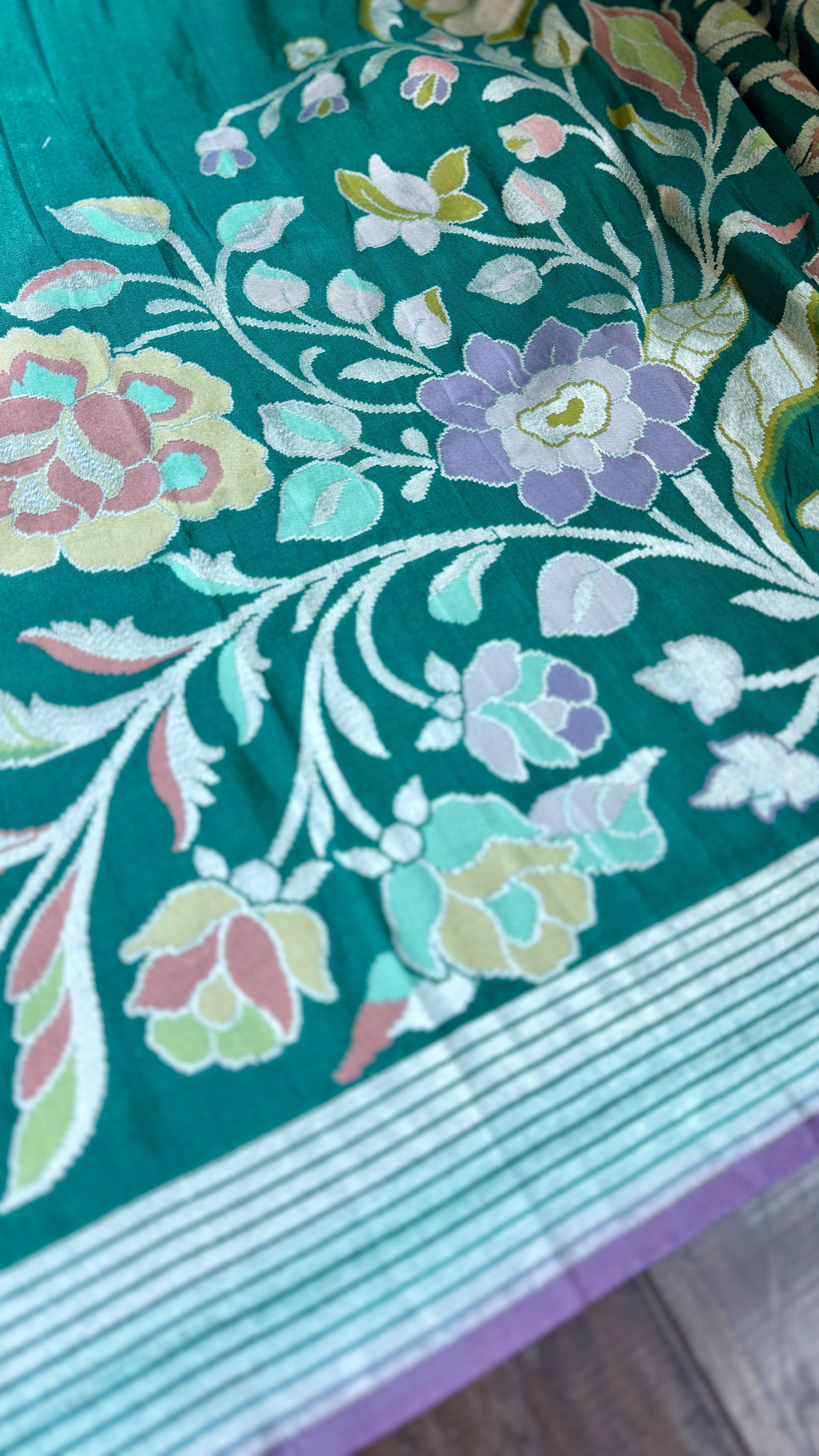 Khaddi Tussar Banarasi - Teal Blue Meenakari