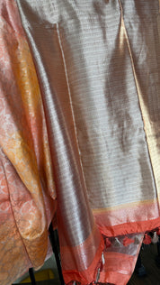 Designer Soft Silk Brocade Banarasi - Peach Pink Golden Tie-Dye