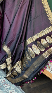 Pure Silk Mashru Banarasi- Black Purple