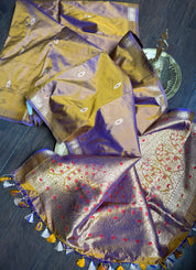 Pure Katan Silk Banarasi - Brown Purple Dual Shaded