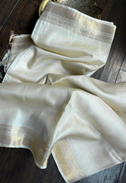 Pure Tussar Silk - Cream Beige Golden Zari Woven2