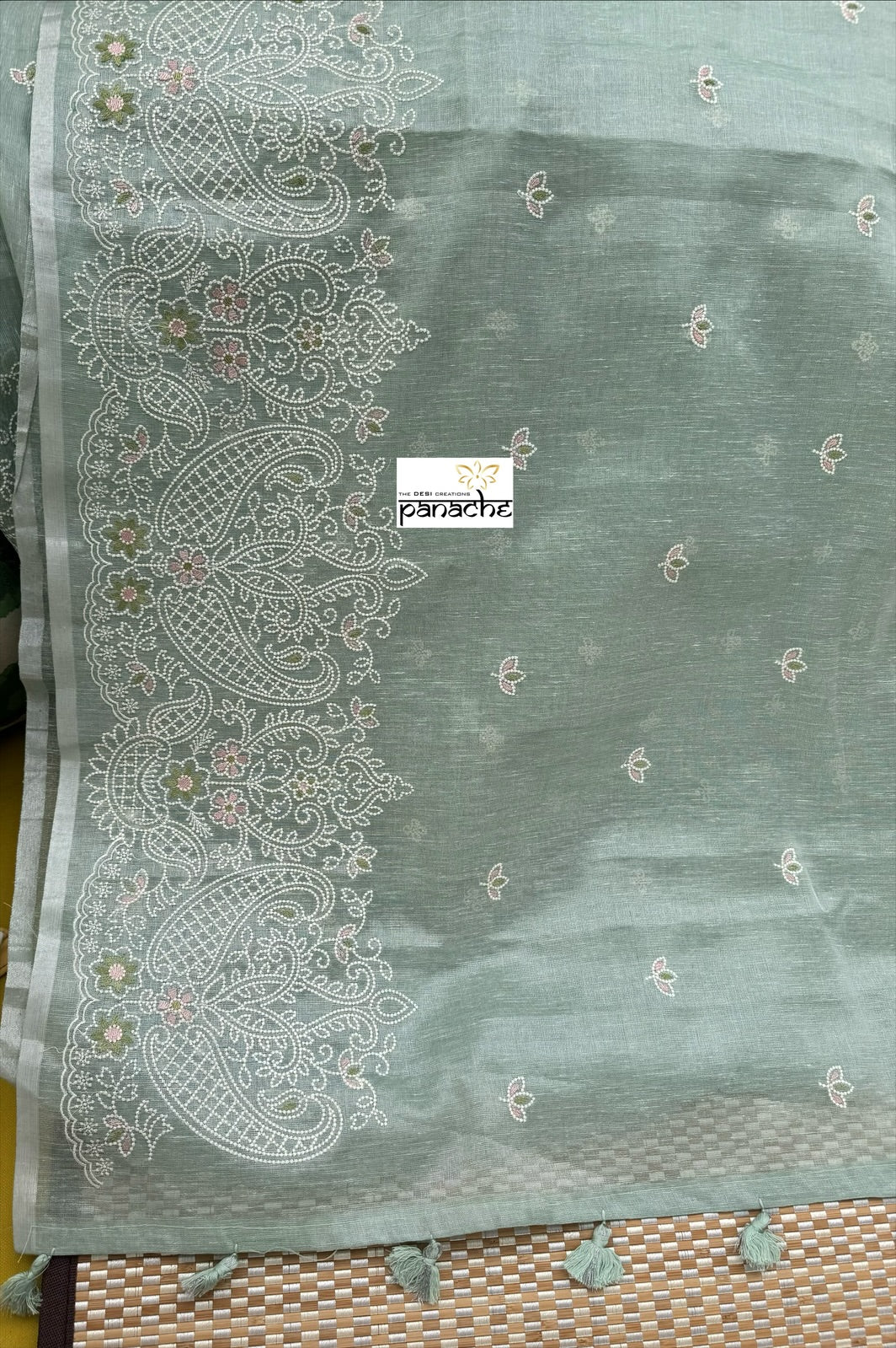 Tissue Linen - Mint Embroidered