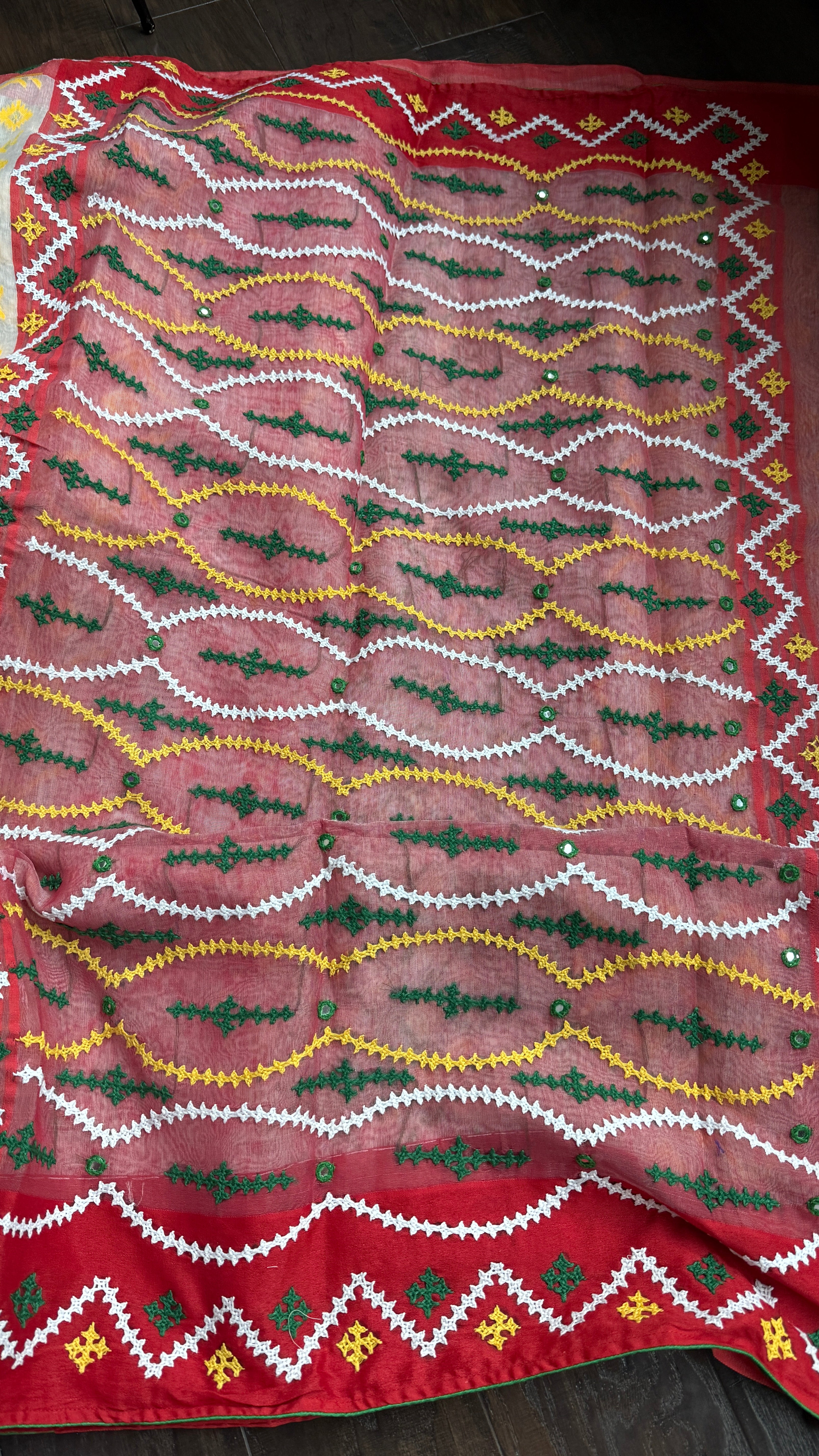 Designer Jamdaani Gujrati Embroidered - Beige Multi Color