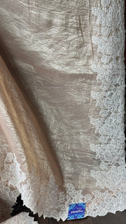 Designer Crushed Tissue Silk - Light Brown Appliqué Embroidered