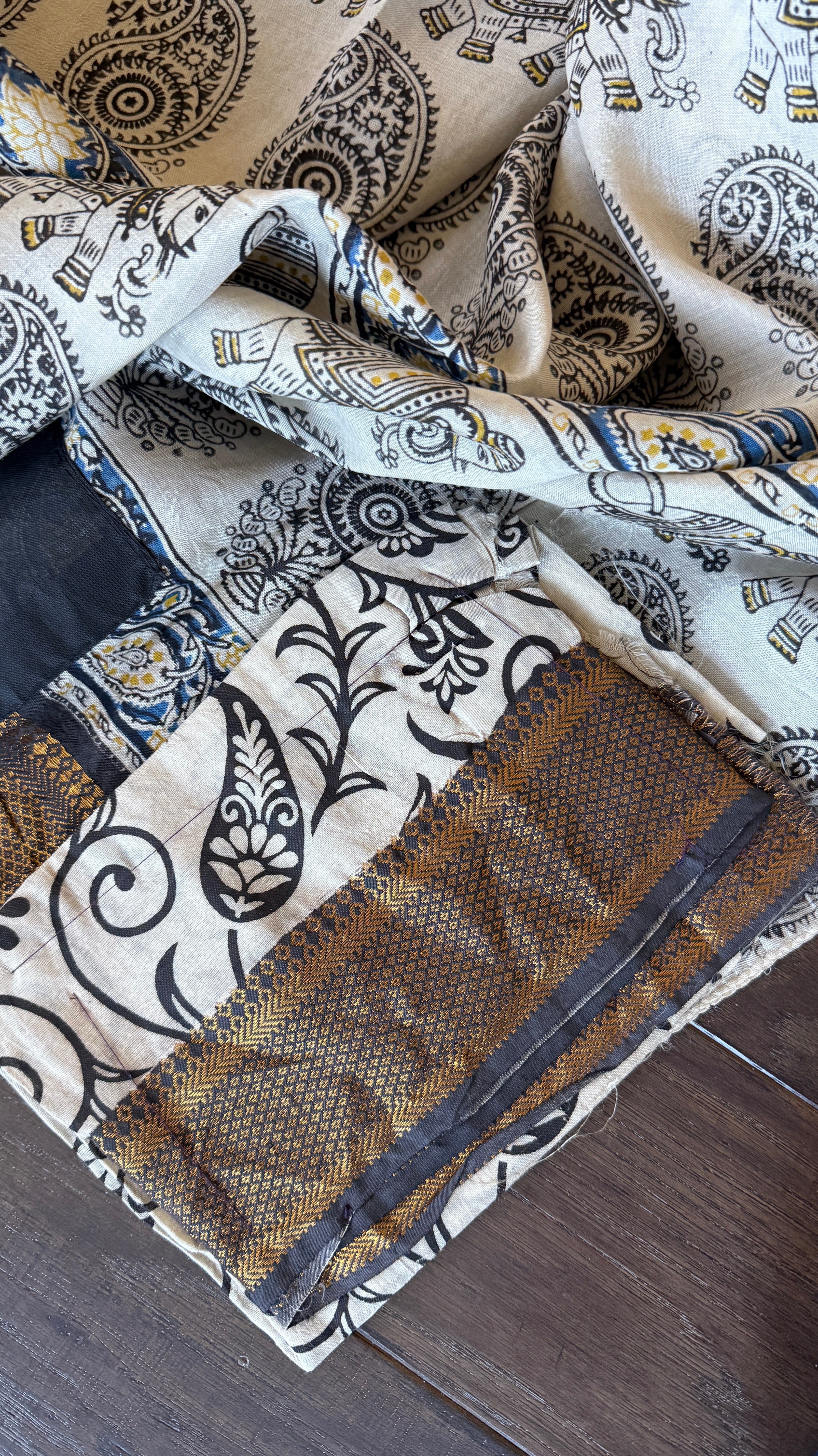 Chinori Silk Kalamkari  - Dusty White Blue