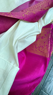 Pure Silk Kanjivaram - White Pink Woven