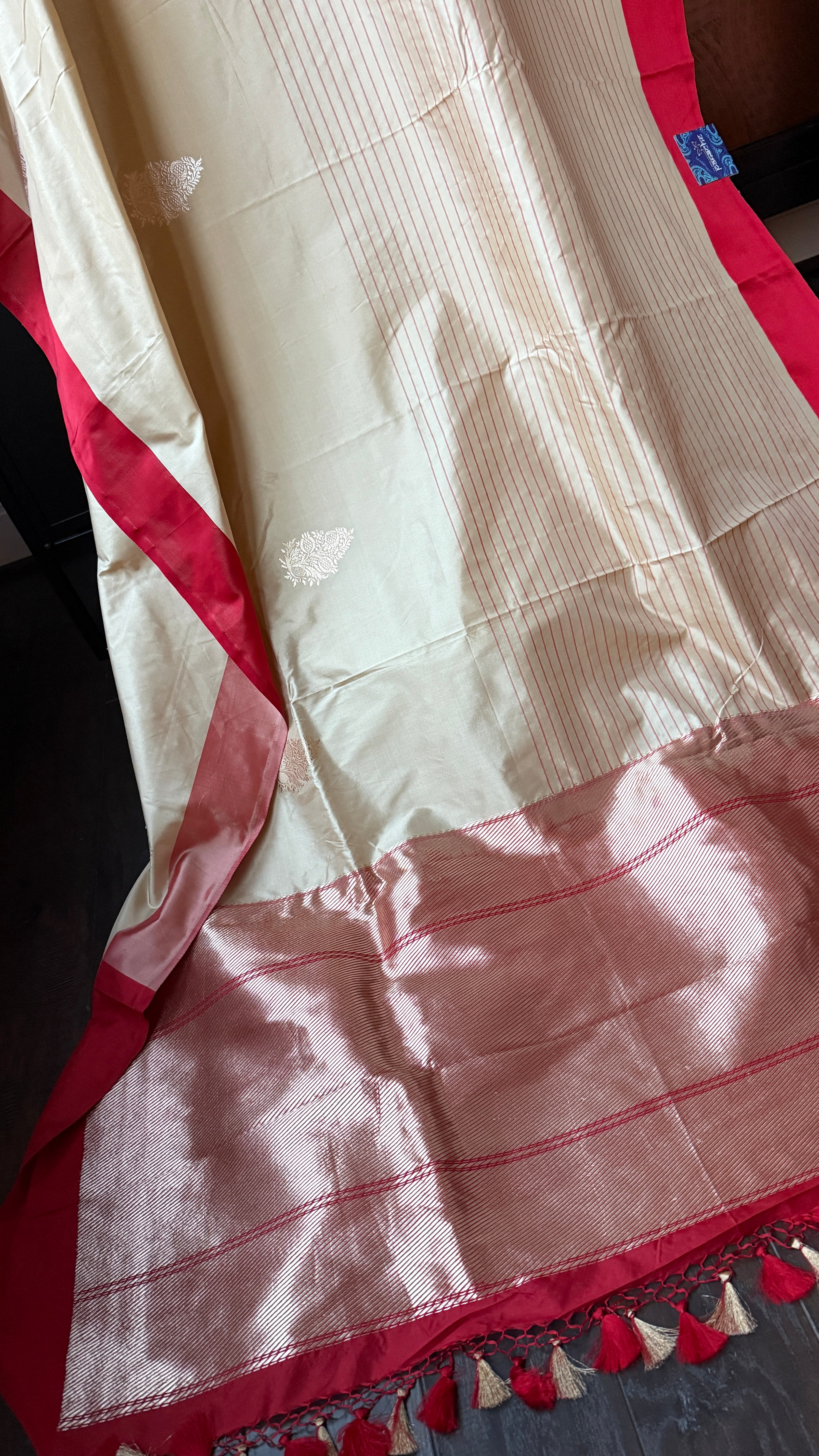 Pure Silk Katan Banarasi- Beige Tan Red Kadhua
