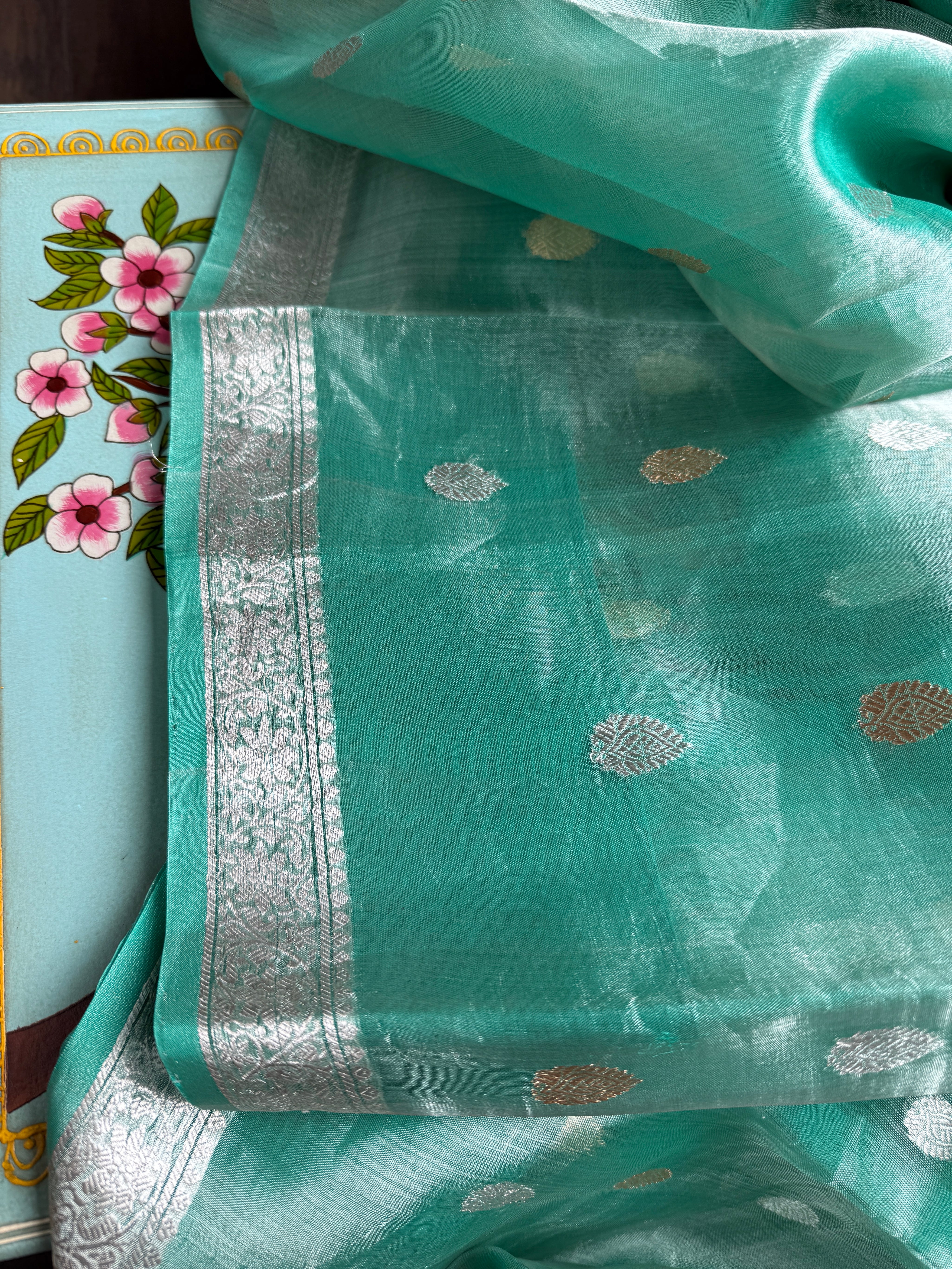 Tissue Organza Silk Banarasi - Sea-foam Green