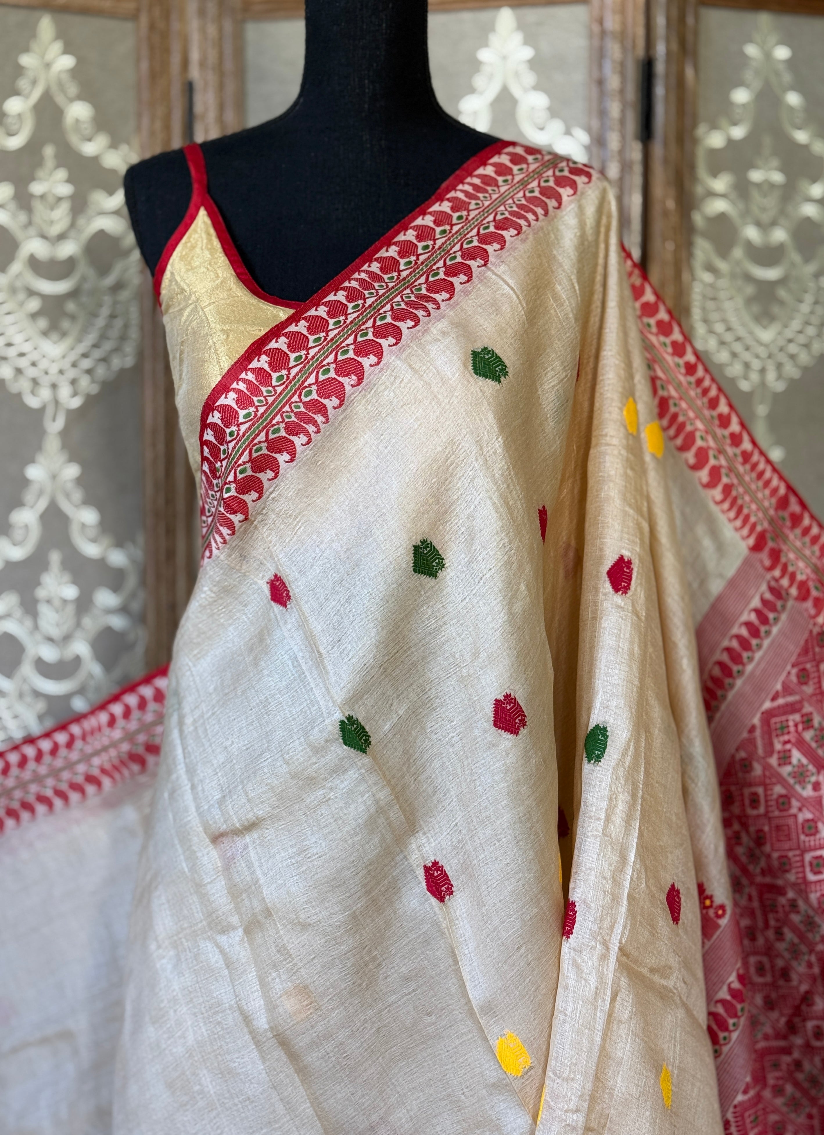 Pure Gachi Tussar Silk - Beige Red
