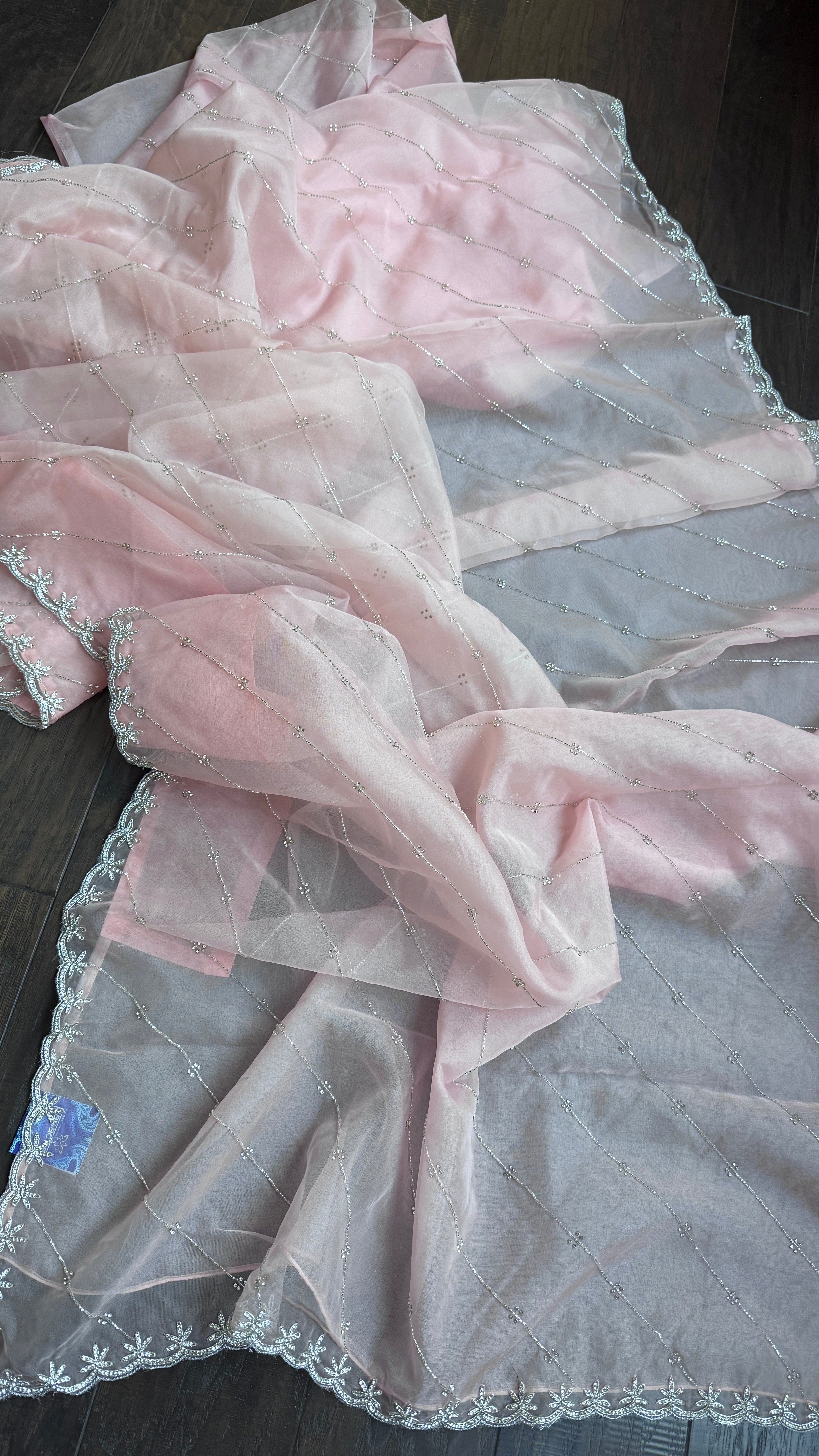 Designer Organza - Light Peach Pink Leheriya