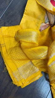 Designer Cotton Silk Banaras Chanderi - Mango Yellow Bird Embroidered