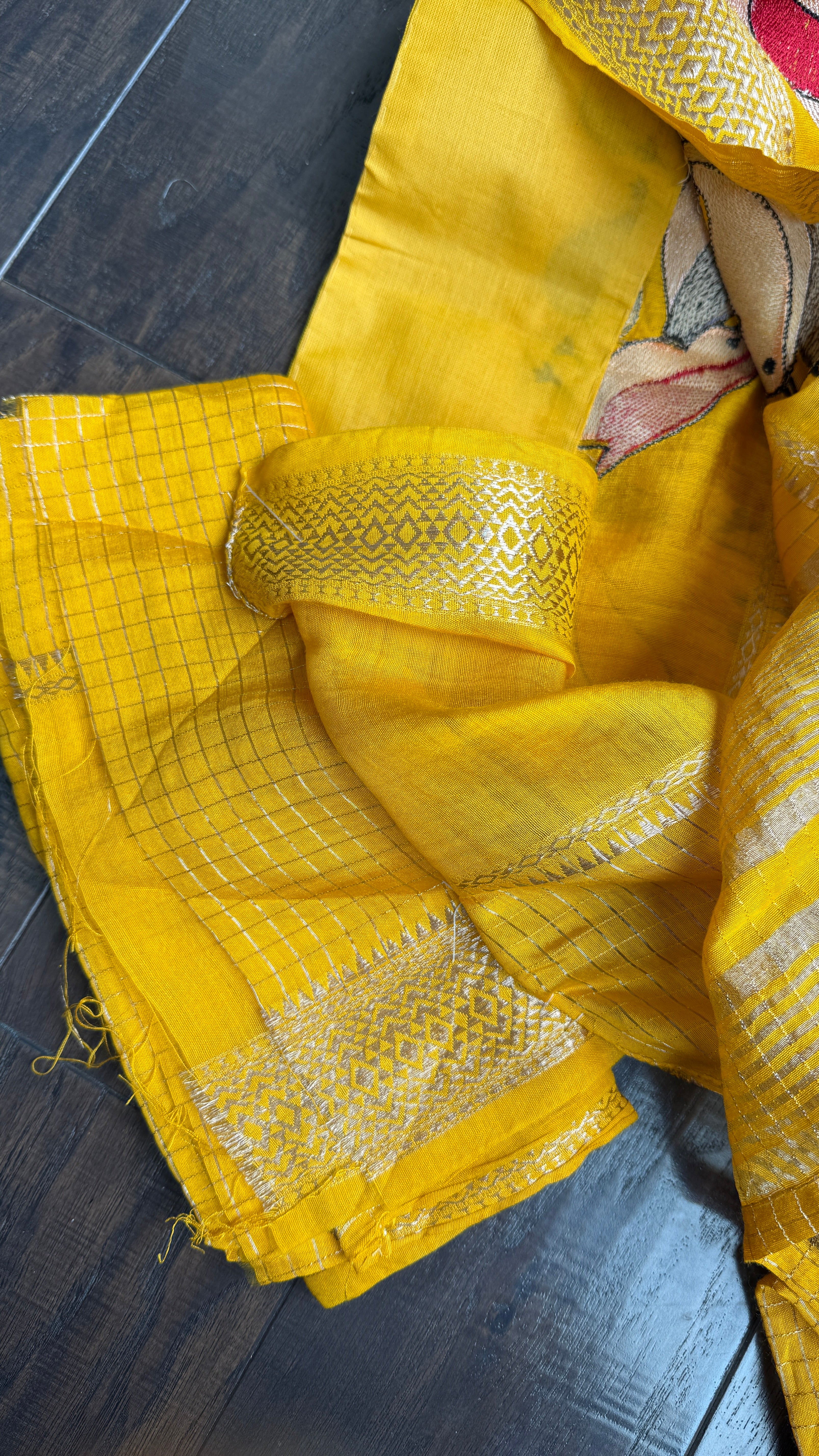 Designer Cotton Silk Banaras Chanderi - Mango Yellow Bird Embroidered
