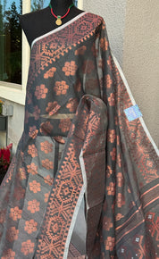 Soft Jamdaani  - Gray Copper Zari