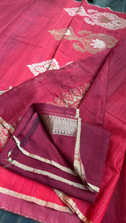 Raw Silk Banarasi - Maroon Rust Shaded