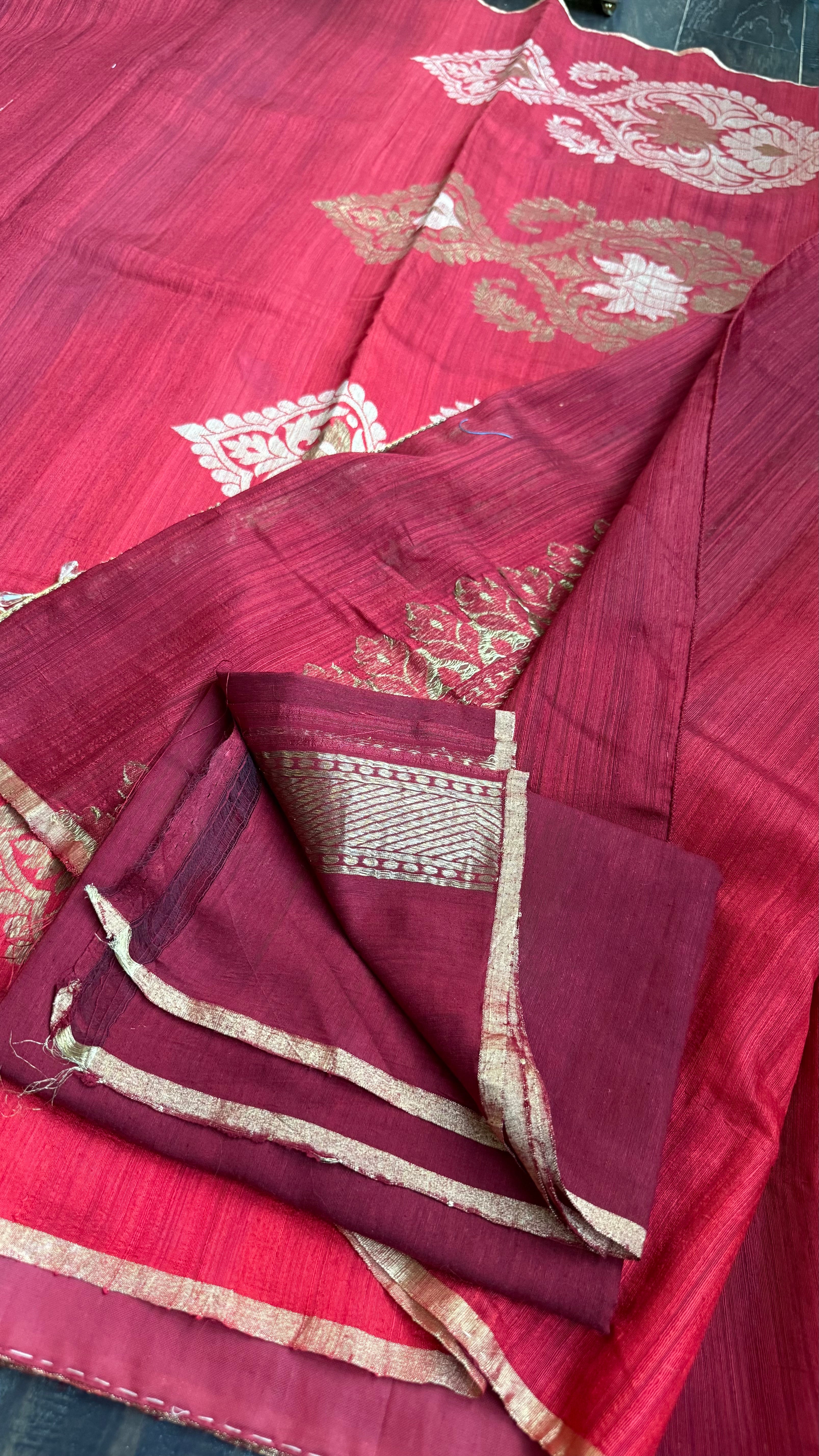 Raw Silk Banarasi - Maroon Rust Shaded