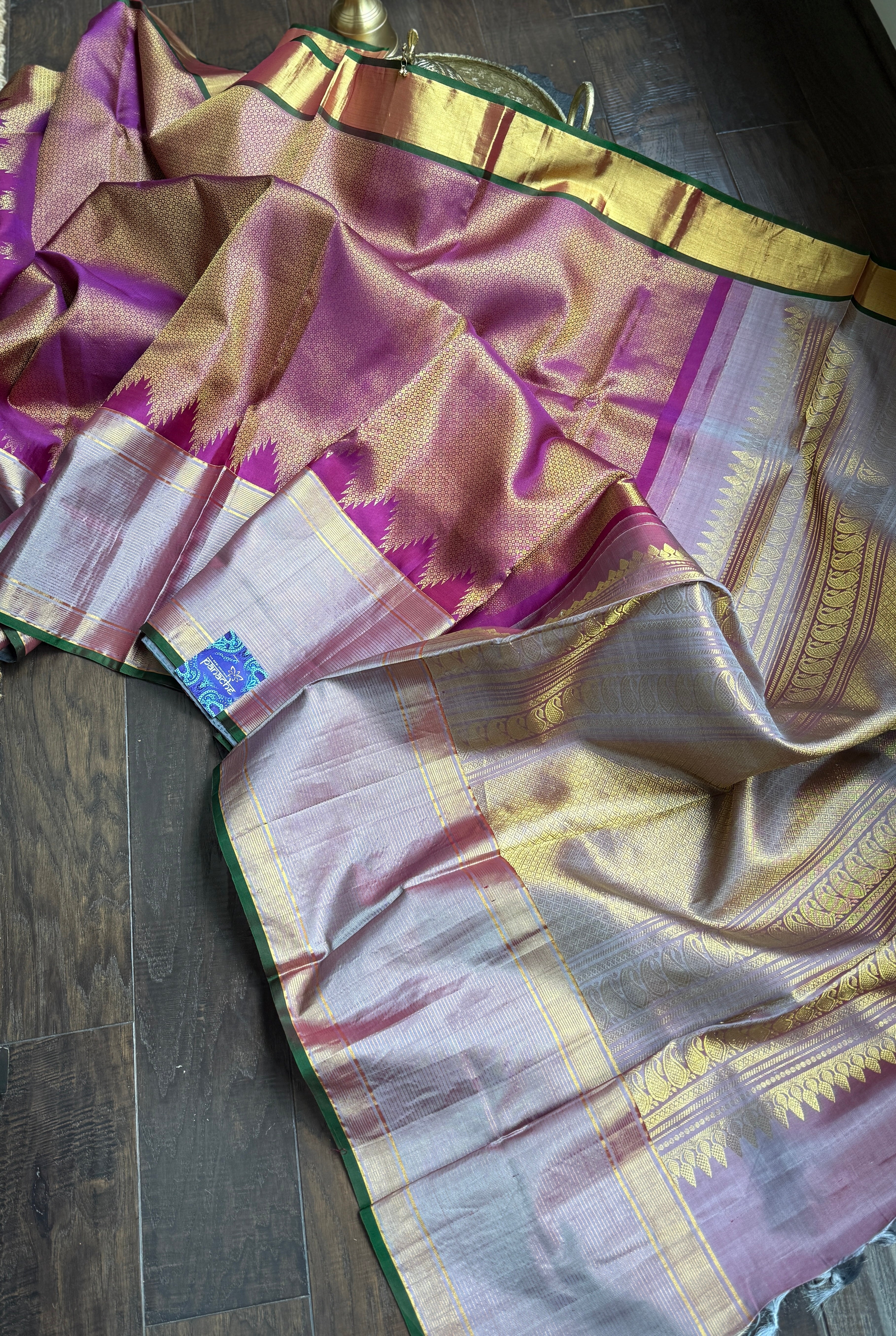 Pure Brocade Kanjivaram - Purple Golden 2g Zari