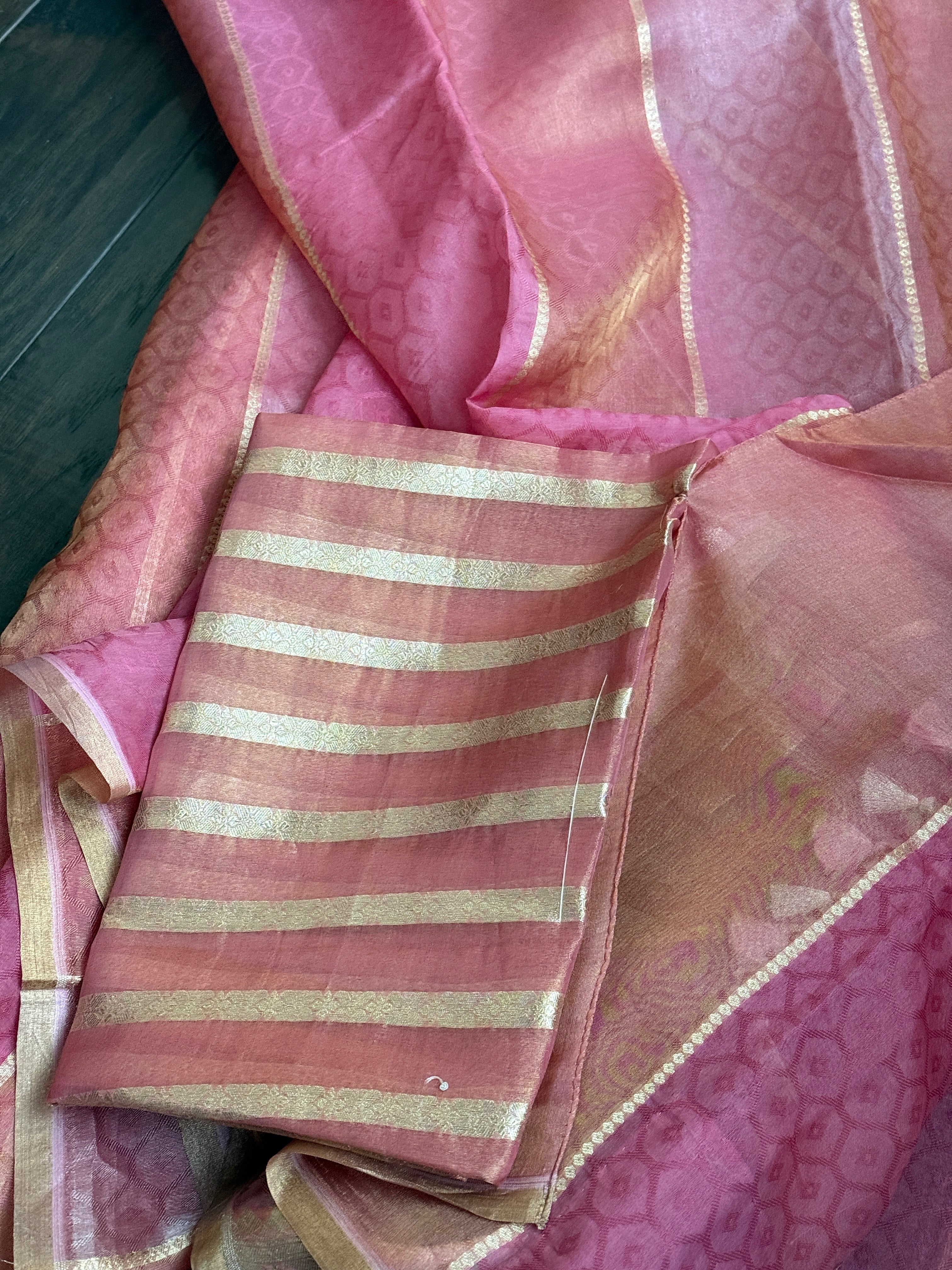 Tissue Organza Silk Banarsi - Rangkat Peach Pink