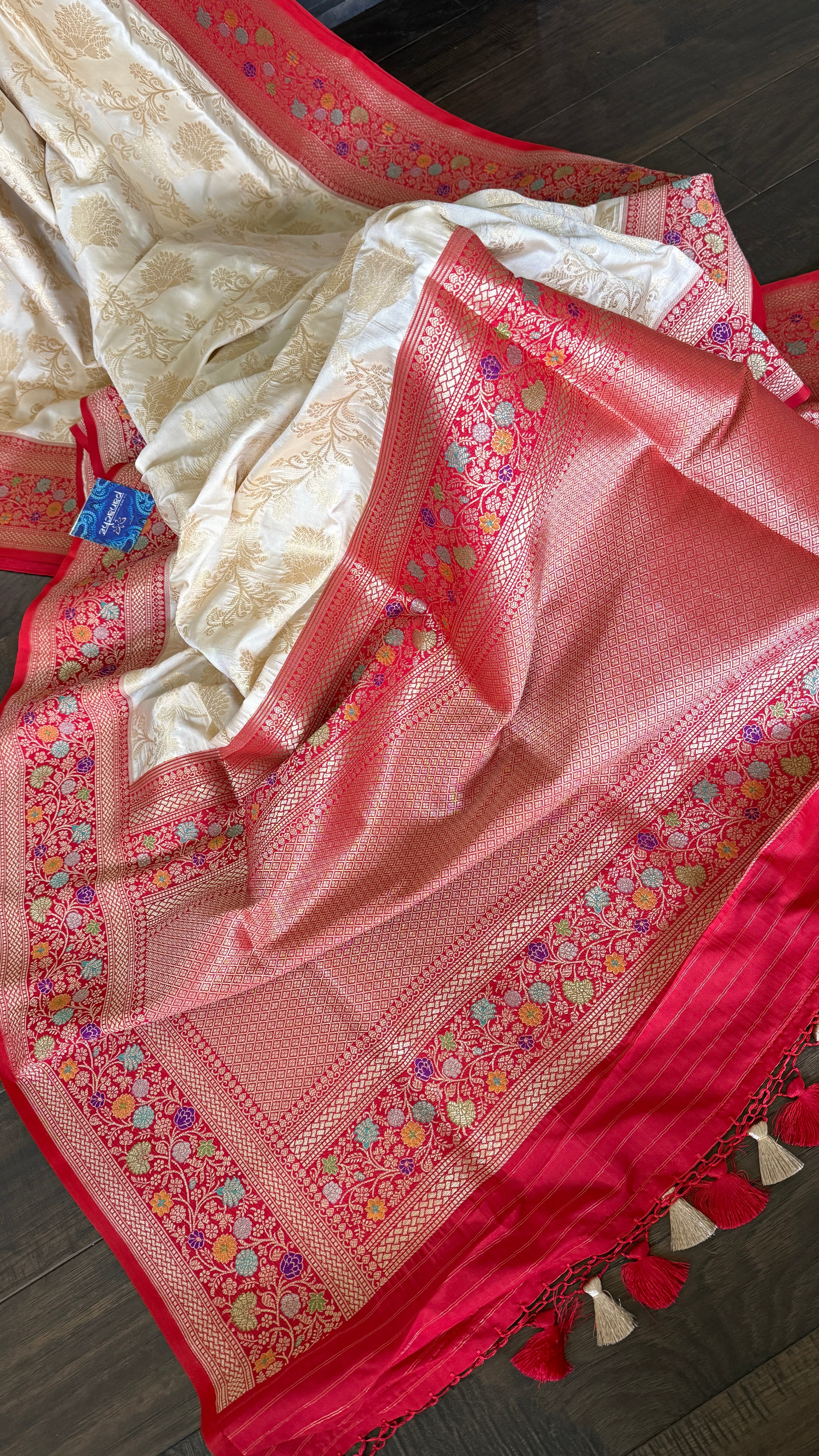 Soft Silk Banaras Saree - Cream Red