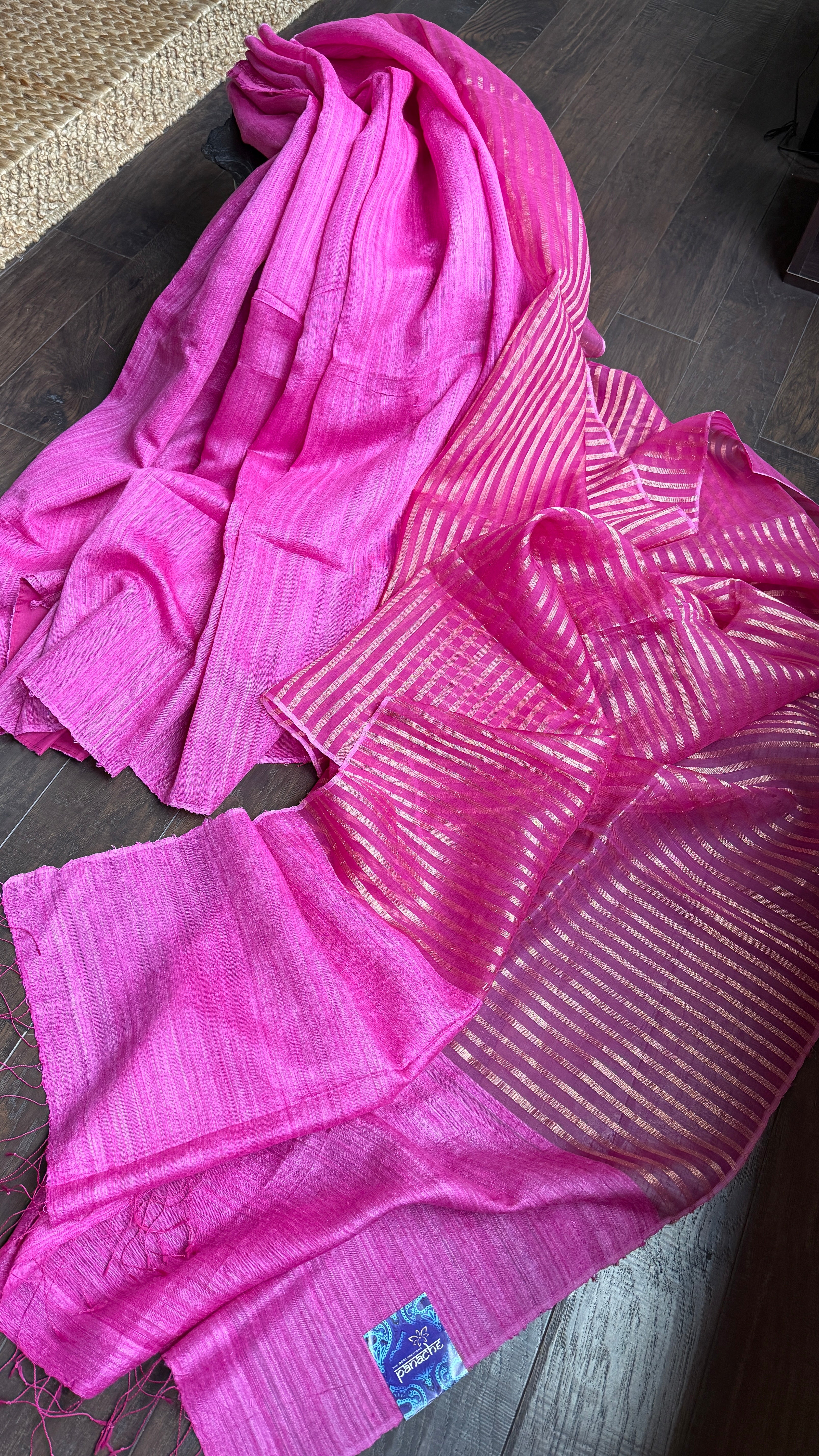 Matka Silk Muslin - Pink Half and Half Design
