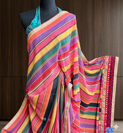 Georgette Designer Inspired Drape - Pink Yellow Purple