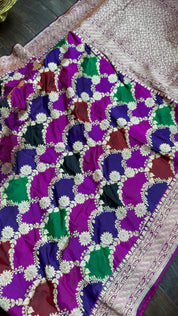 Pure Silk Banarasi - Purple Magenta Maroon Green