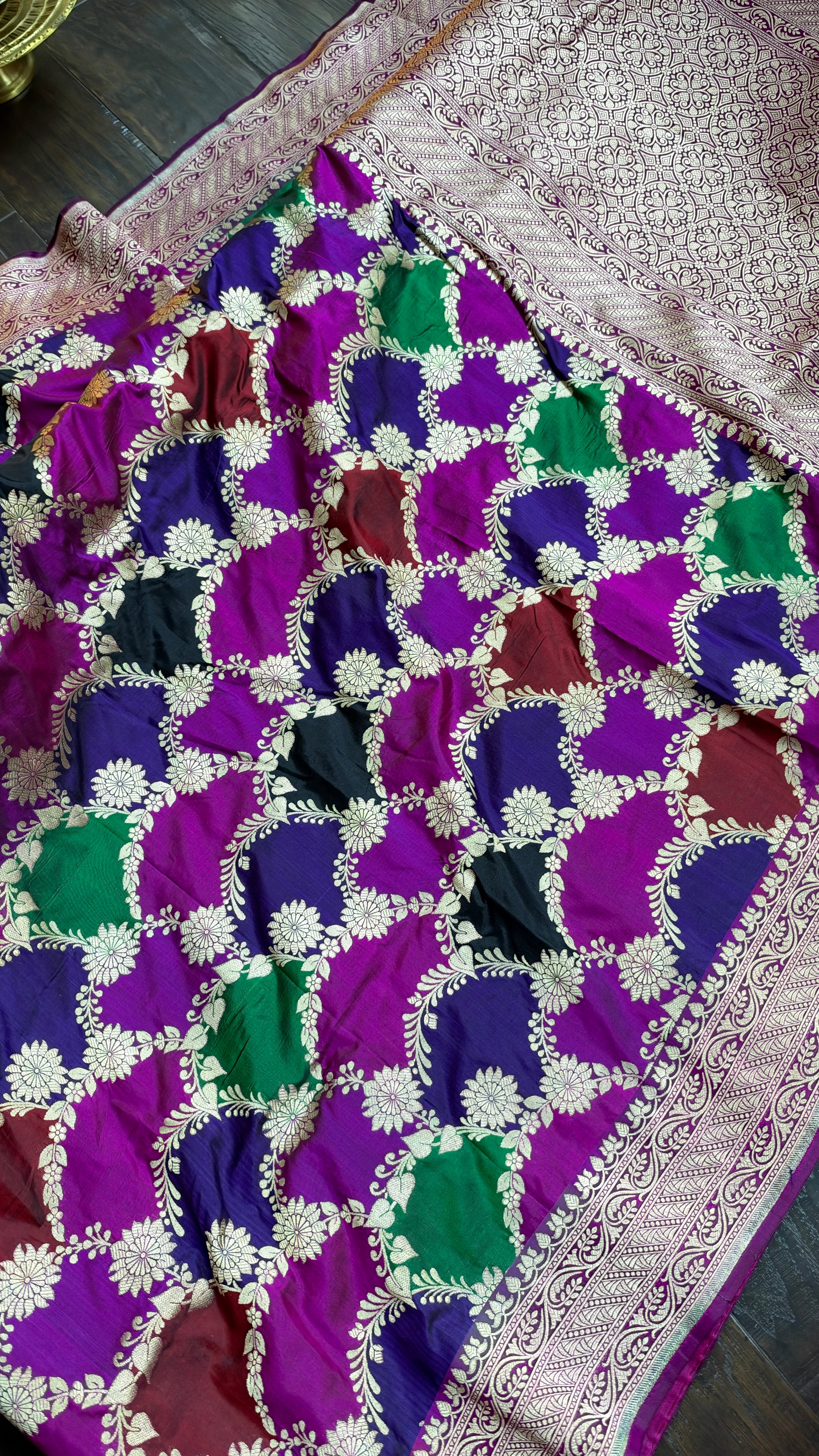 Pure Silk Banarasi - Purple Magenta Maroon Green