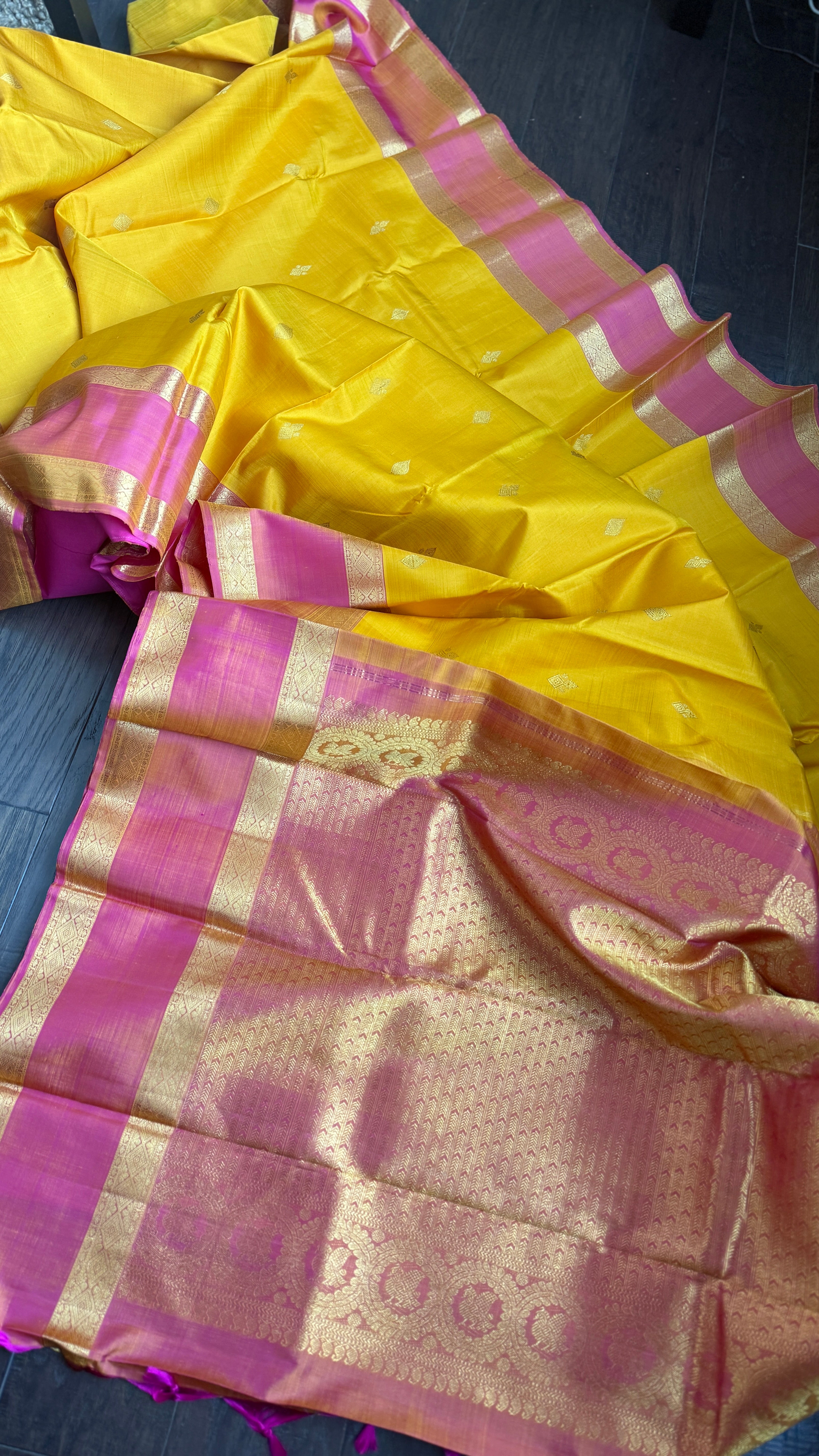 Pure Silk Kanjivaram - Yellow Pink