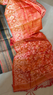 Pure Tussar Silk Jamdaani - Orange Pink Dual Shaded