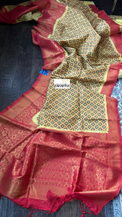 Soft Silk Banaras Saree - Yellow Red