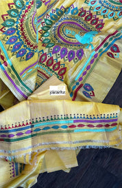 Pure Tussar Silk Kantha Stitch - Yellow