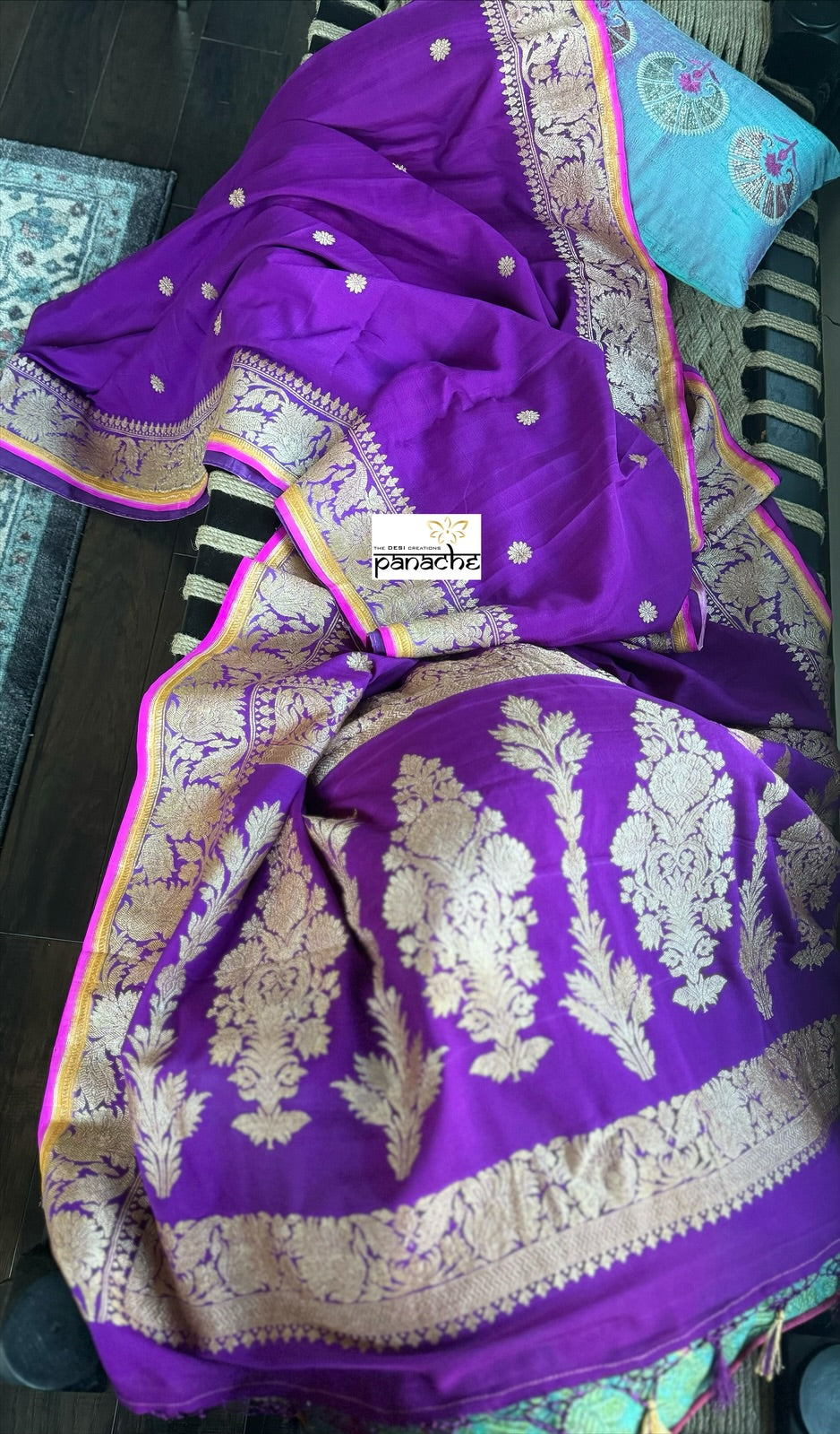 Georgette Banarasi - Purple Golden Zari