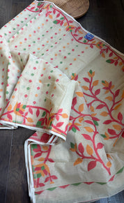 Cotton Jamdaani  - Beige Red Multi Colored 2