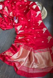 Designer Satin Silk - Red Bird Woven