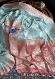 Khaddi Georgette Banarasi - Light Blue Peach