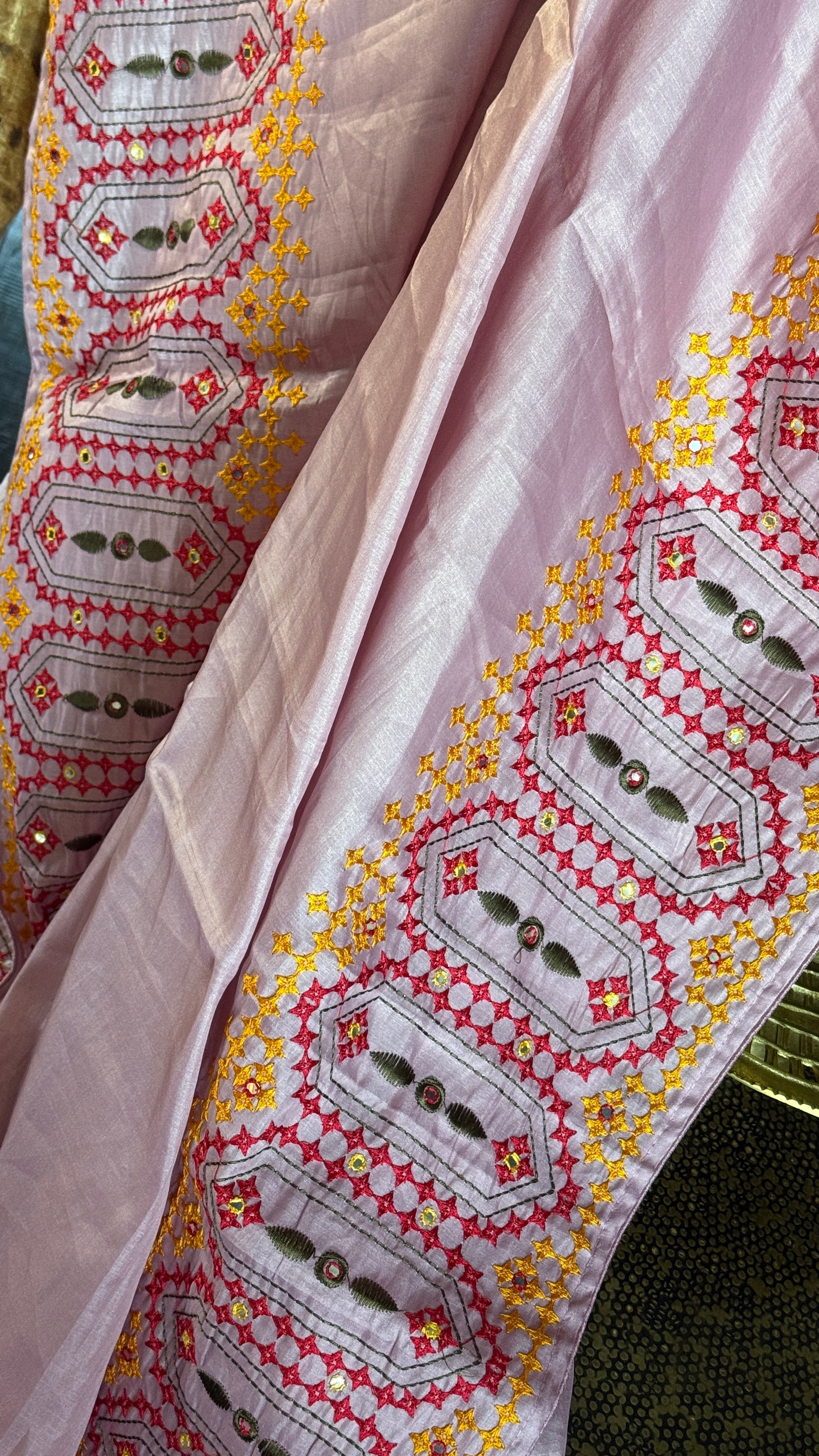 Soft Silk Kathiyawadi Embroidered - Blush Pink