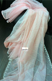 Designer Organza - Light Peach Pink Leheriya