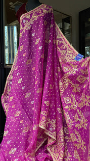 Designer Jamdaani Cutdana Embroidered - Magenta Pink